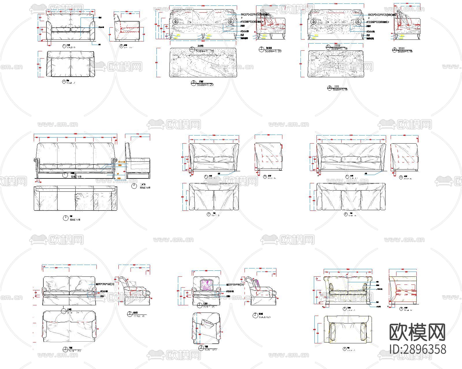 家具三视图cad图库下载（渲染图7）