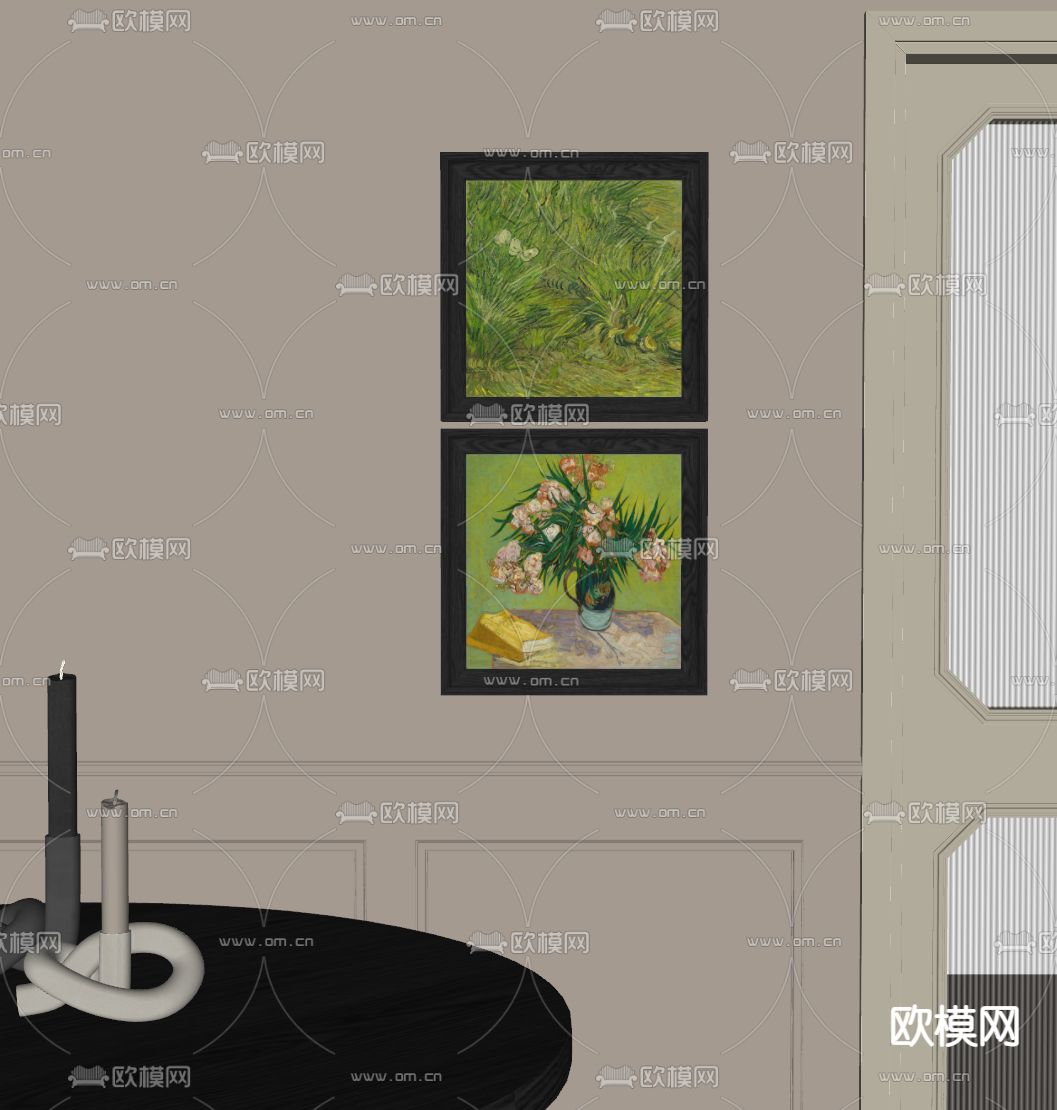 法式装饰画 挂画su模型下载（渲染图2）