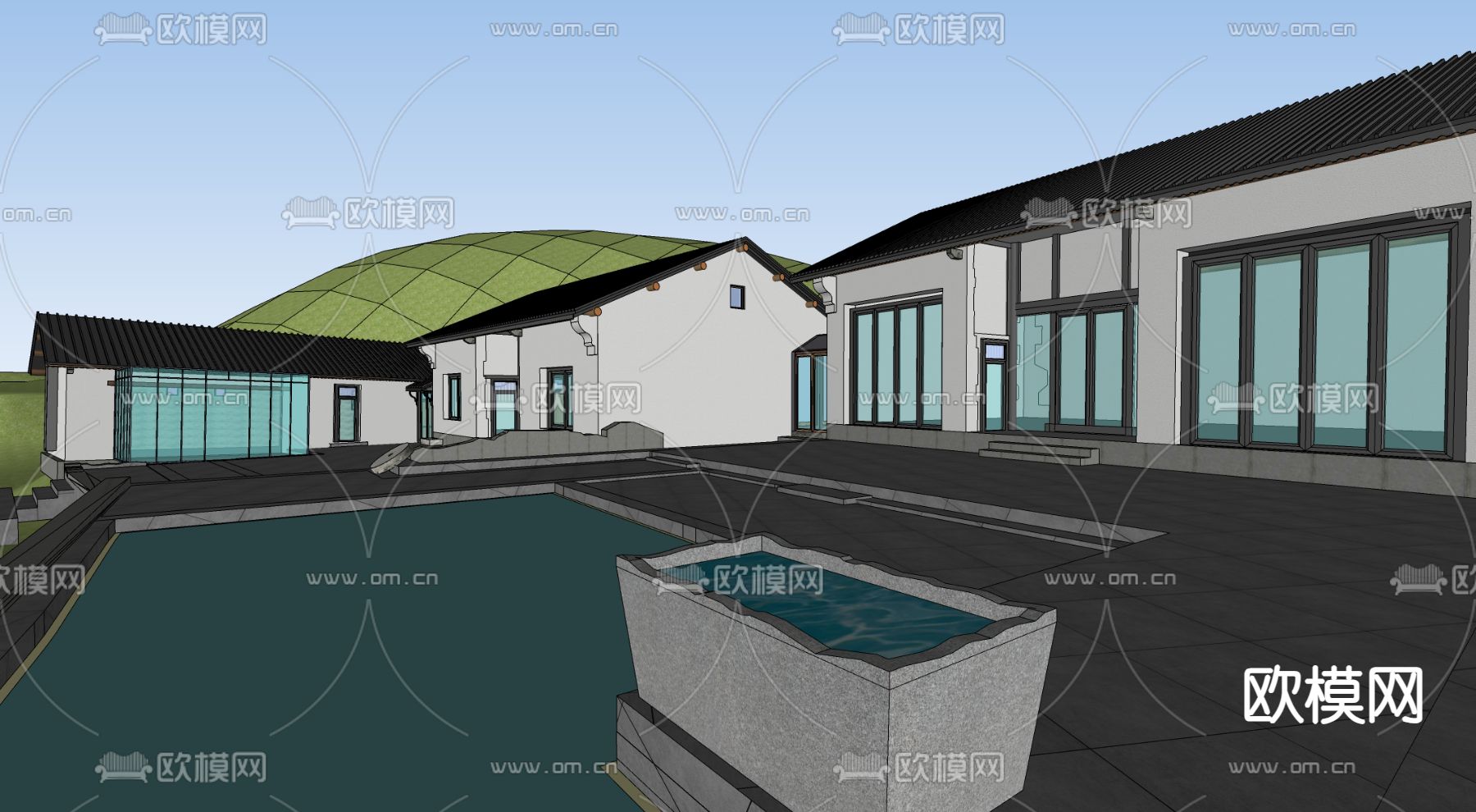 新中式乡村民房su模型下载（渲染图2）