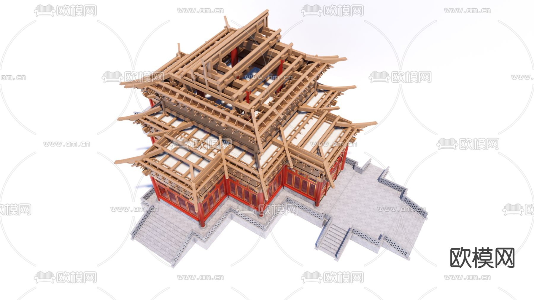 中式古建筑su模型下载（渲染图2）