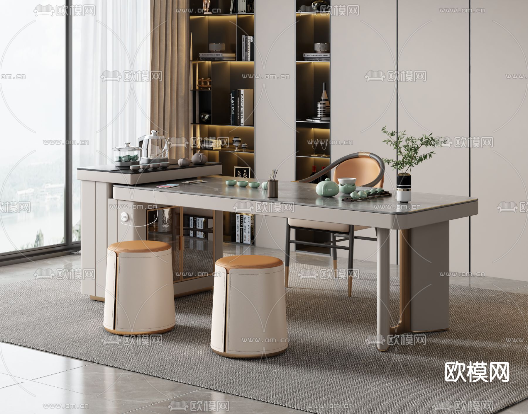 岩板茶桌 茶台3d模型下载（渲染图2）