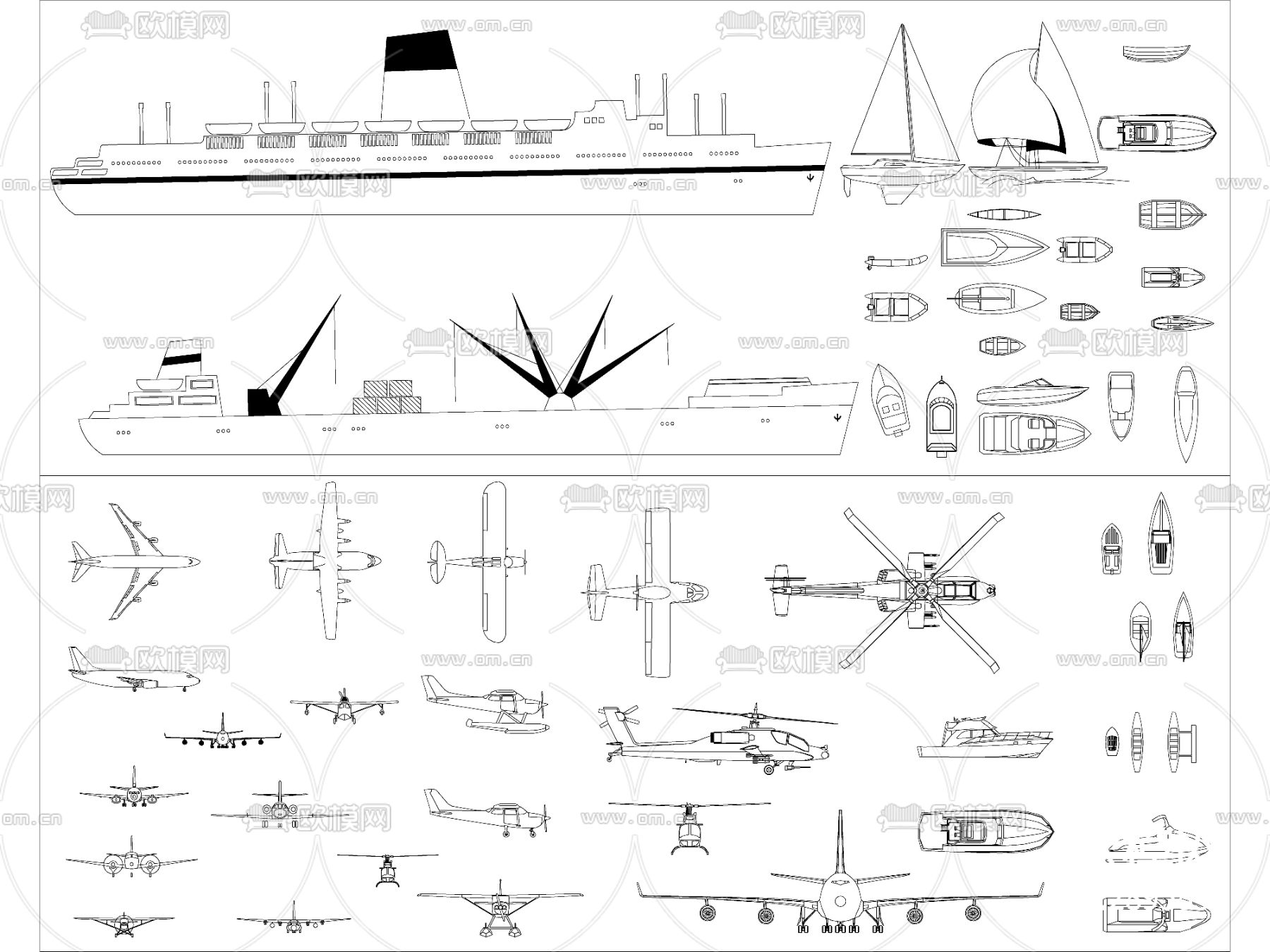 现代飞机轮船游艇CAD施工图下载