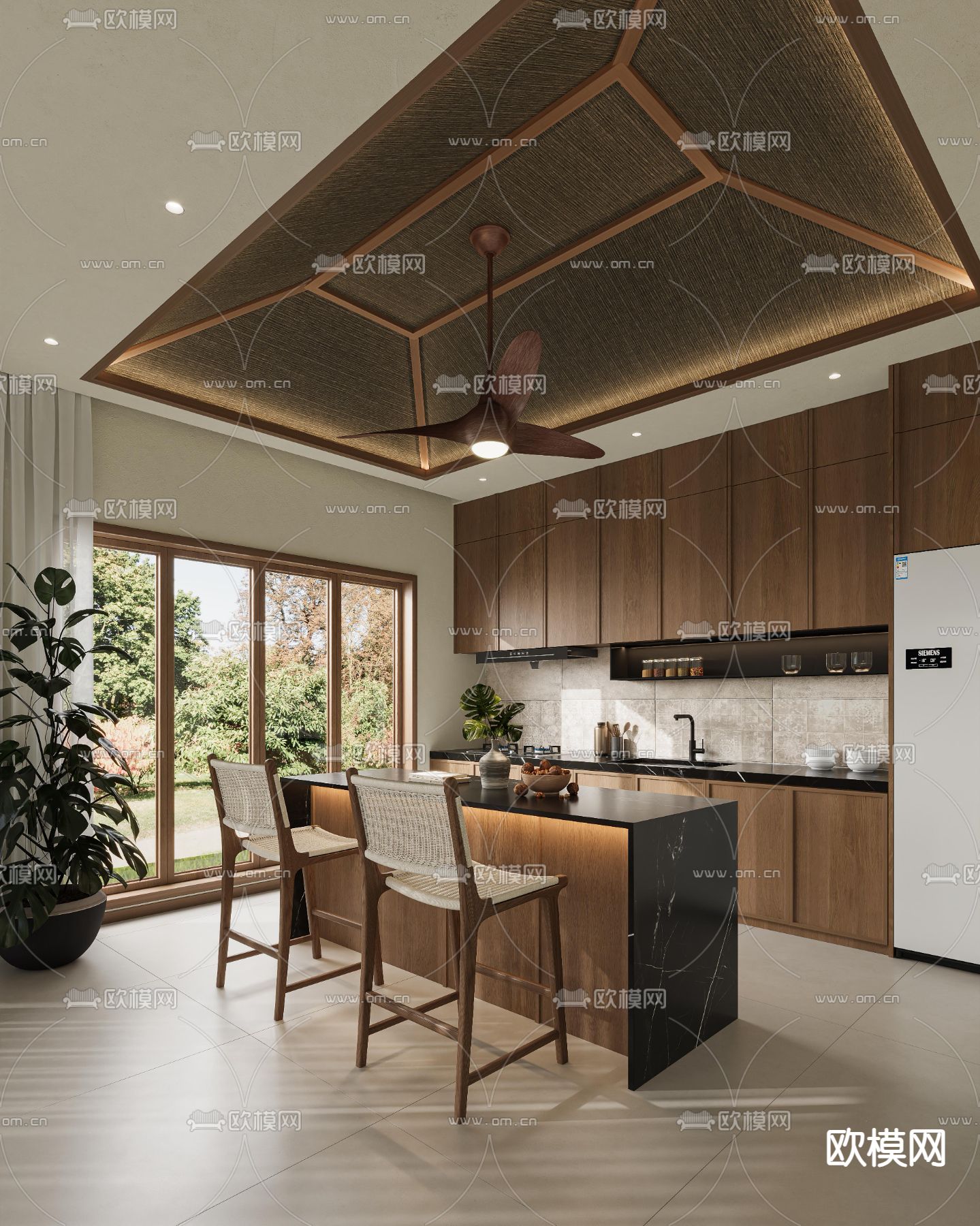 开放式厨房 中岛橱柜3d模型下载（渲染图2）