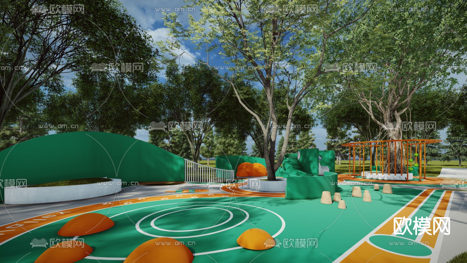 儿童游乐广场su模型下载（渲染图2）