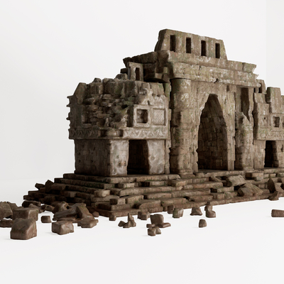  古代建筑遗迹su模型 