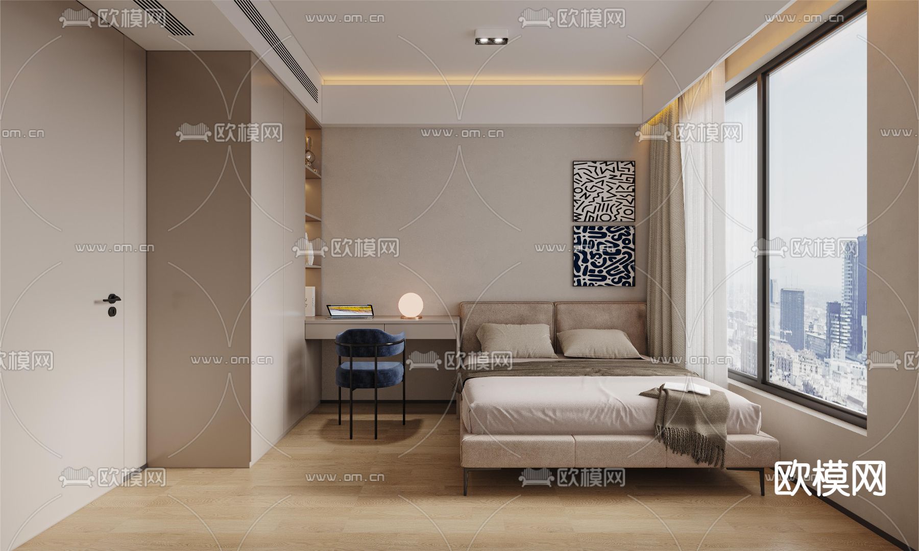 现代卧室 主人房3d模型下载（渲染图3）