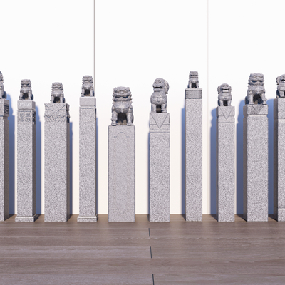  新中式拴马柱 景观柱su模型 