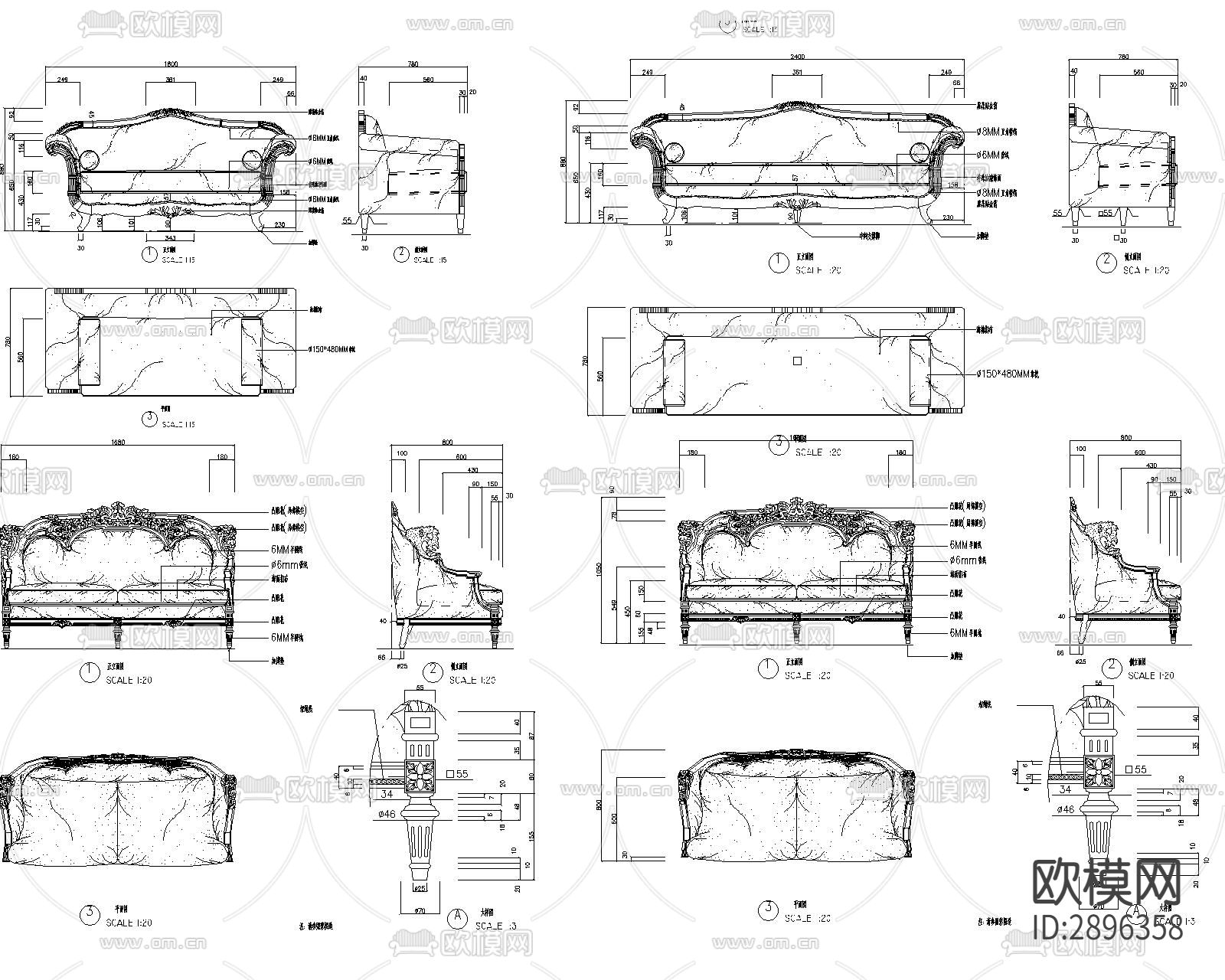 家具三视图cad图库下载（渲染图8）
