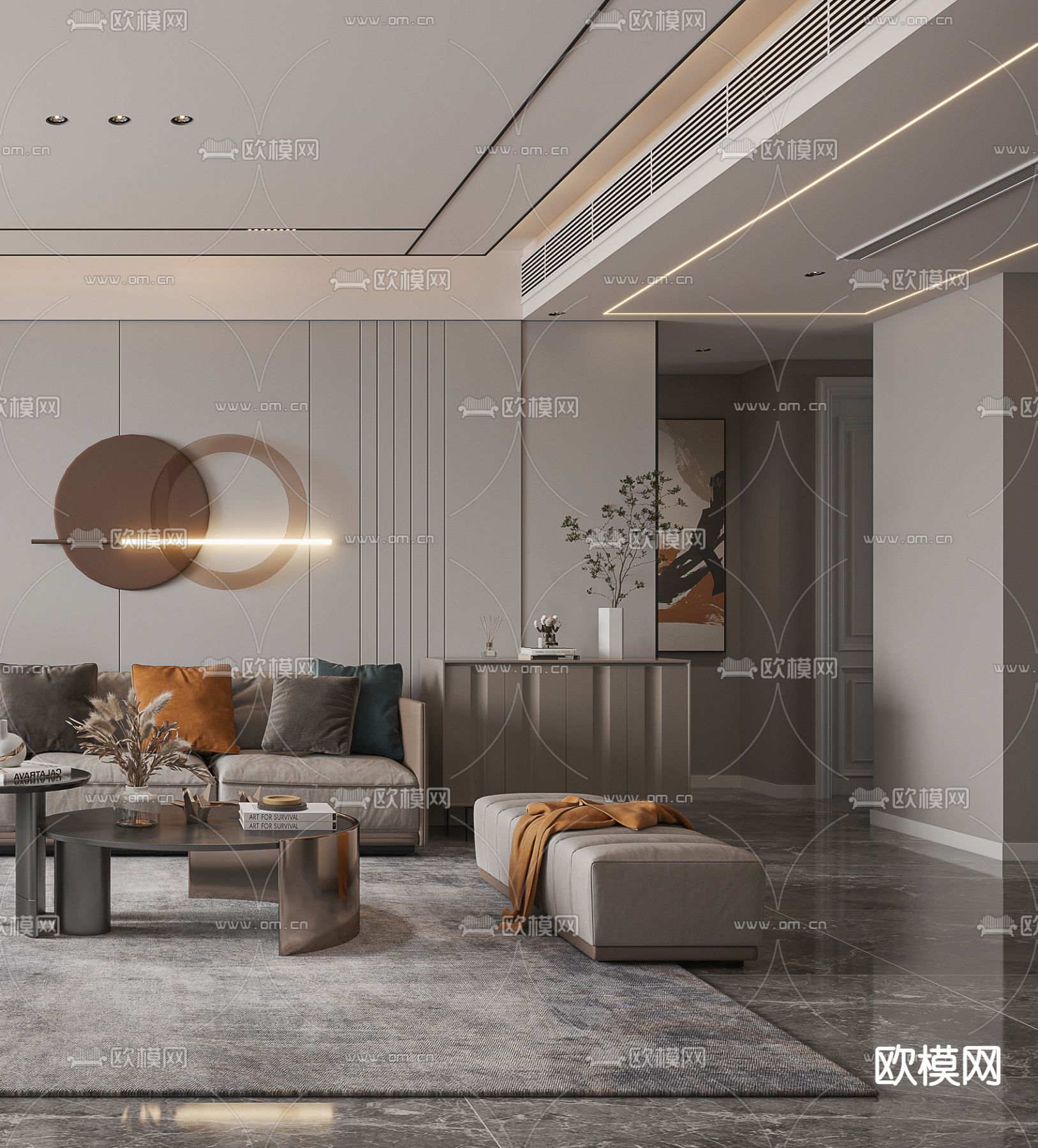 轻奢客厅3d模型下载（渲染图2）