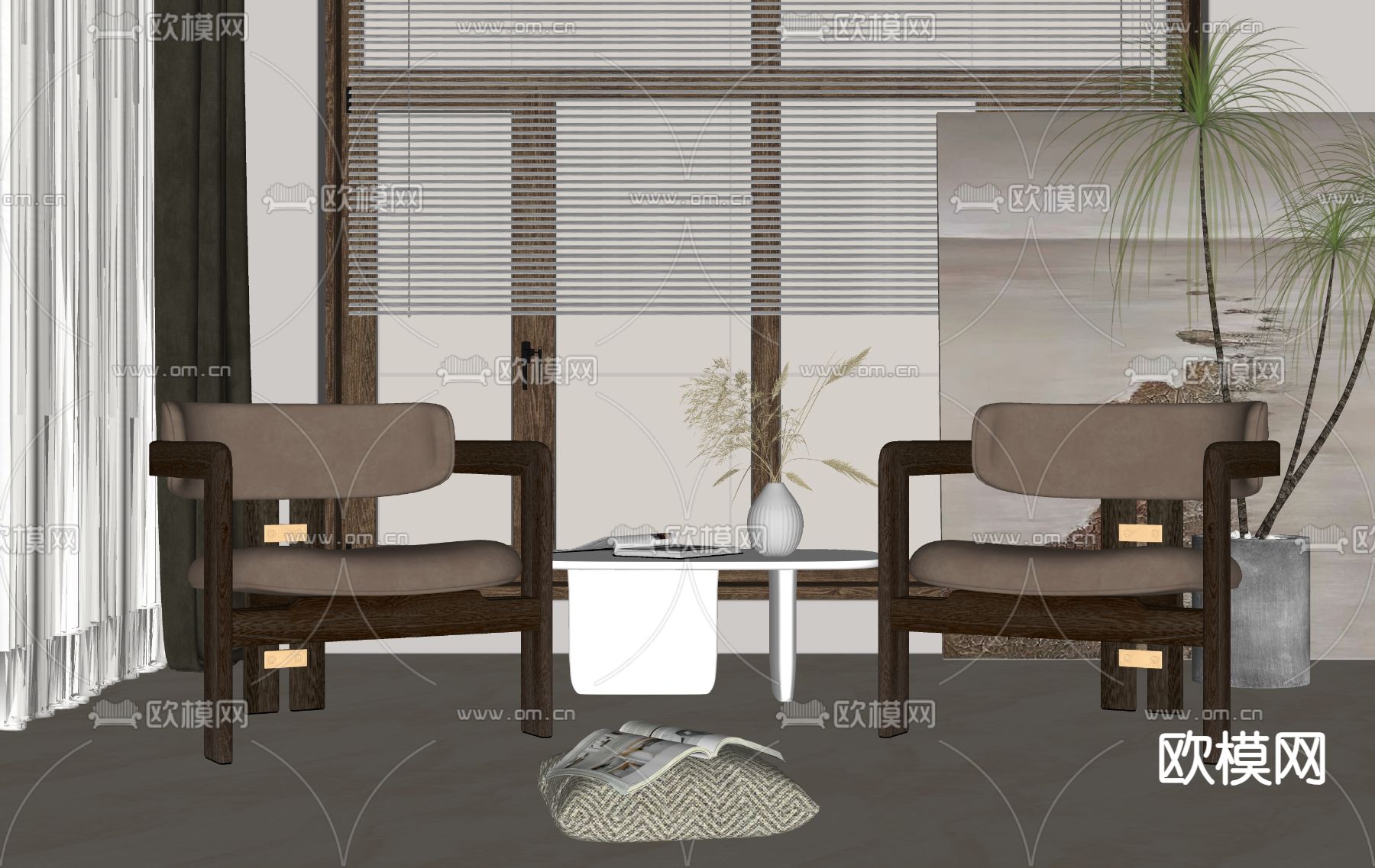 侘寂风休闲椅su模型下载（渲染图2）