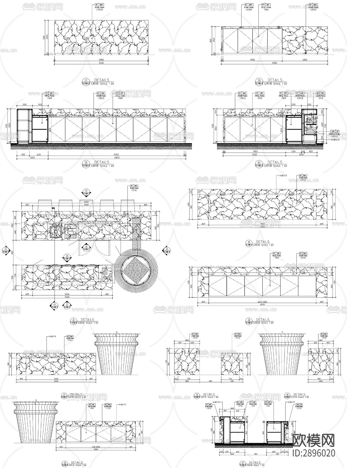 吧台柜台餐台柜子CAD图库下载（渲染图1）