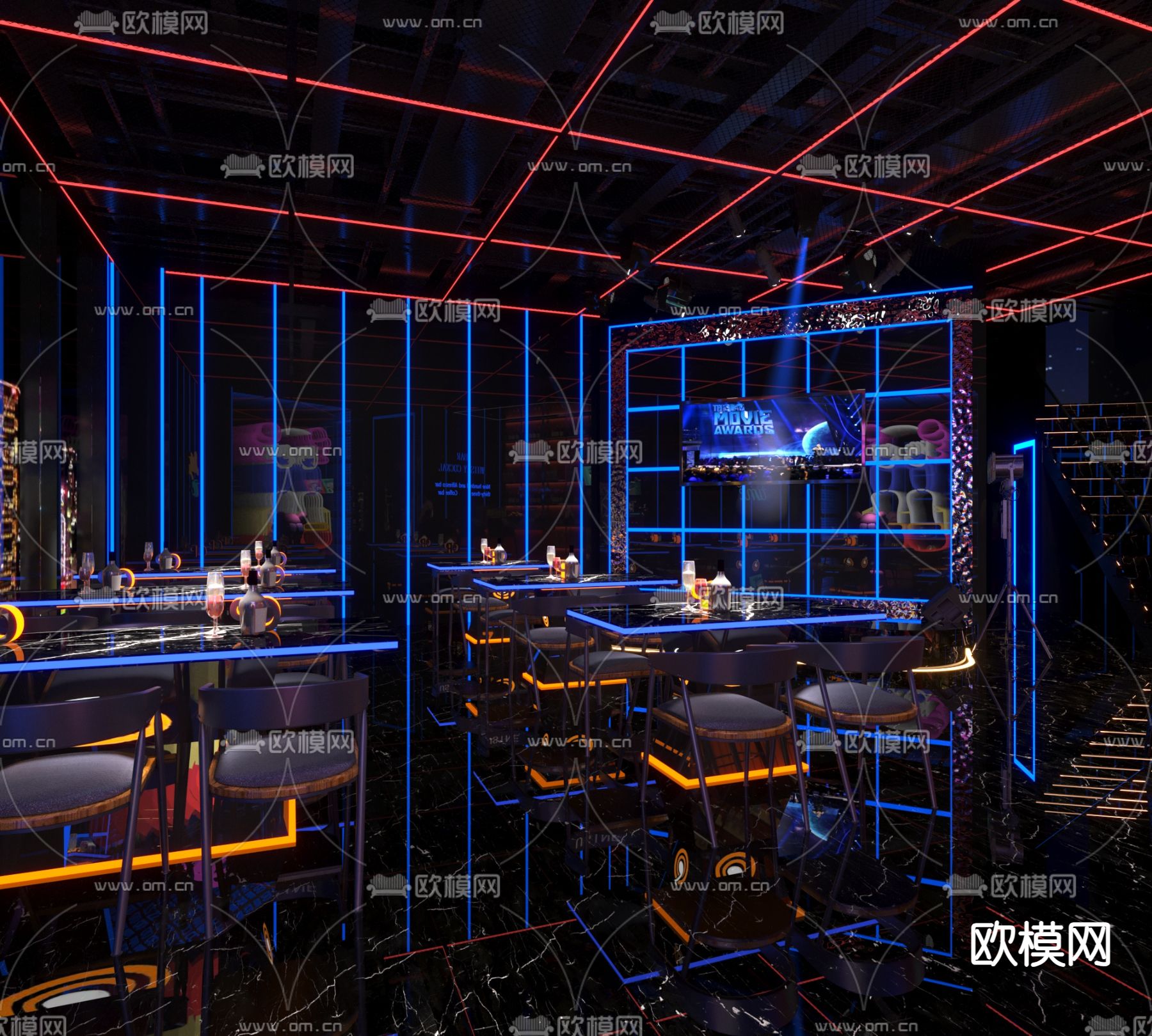 工业风酒吧3d模型下载