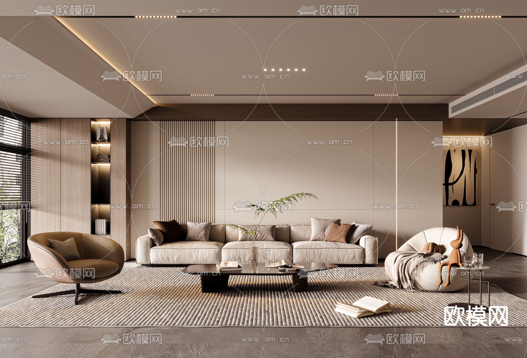 现代客厅3d模型下载