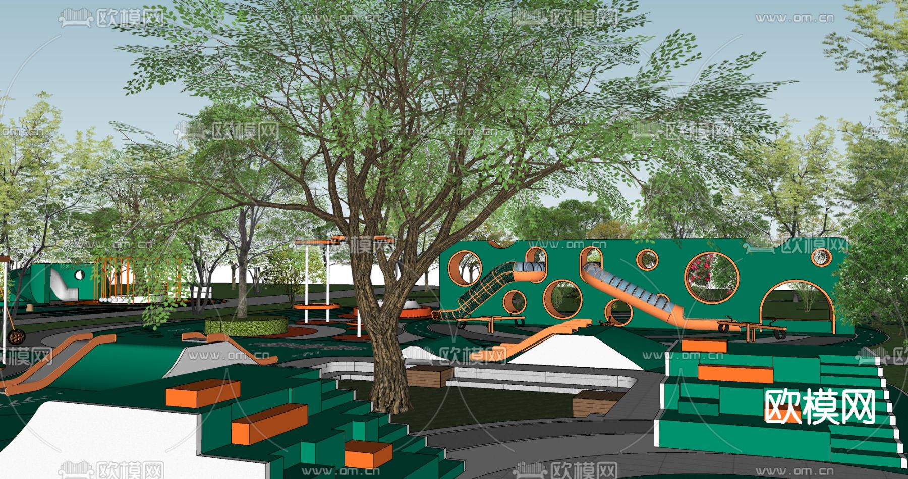 儿童游乐广场su模型下载（渲染图3）