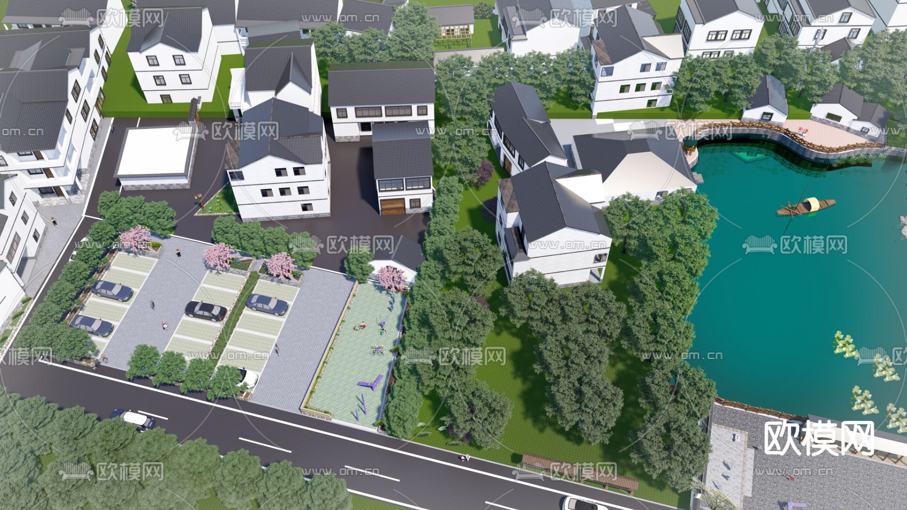 新中式乡村鸟瞰su模型下载（渲染图1）