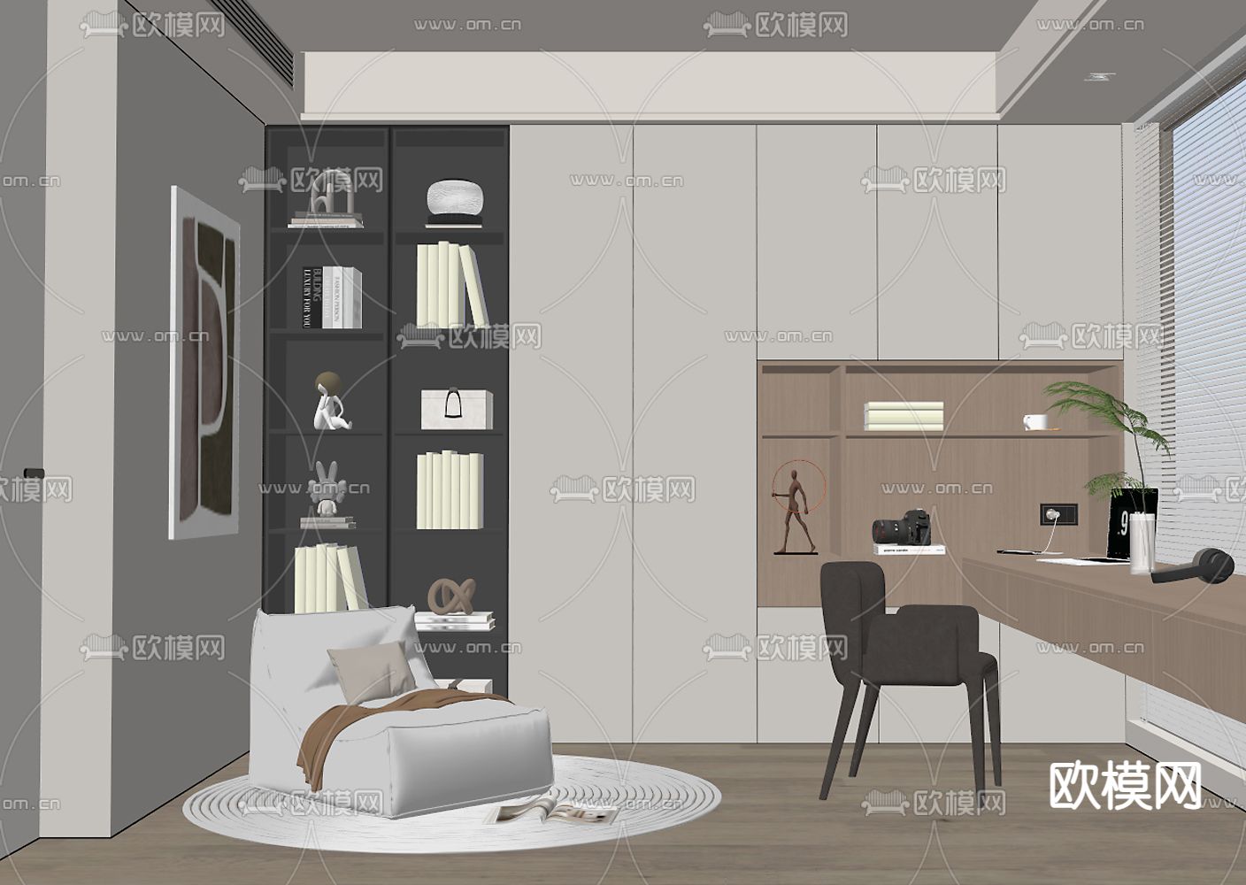现代书房su模型下载（渲染图2）