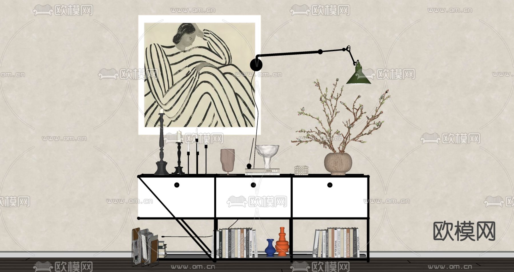 现代储物柜su模型下载（渲染图2）