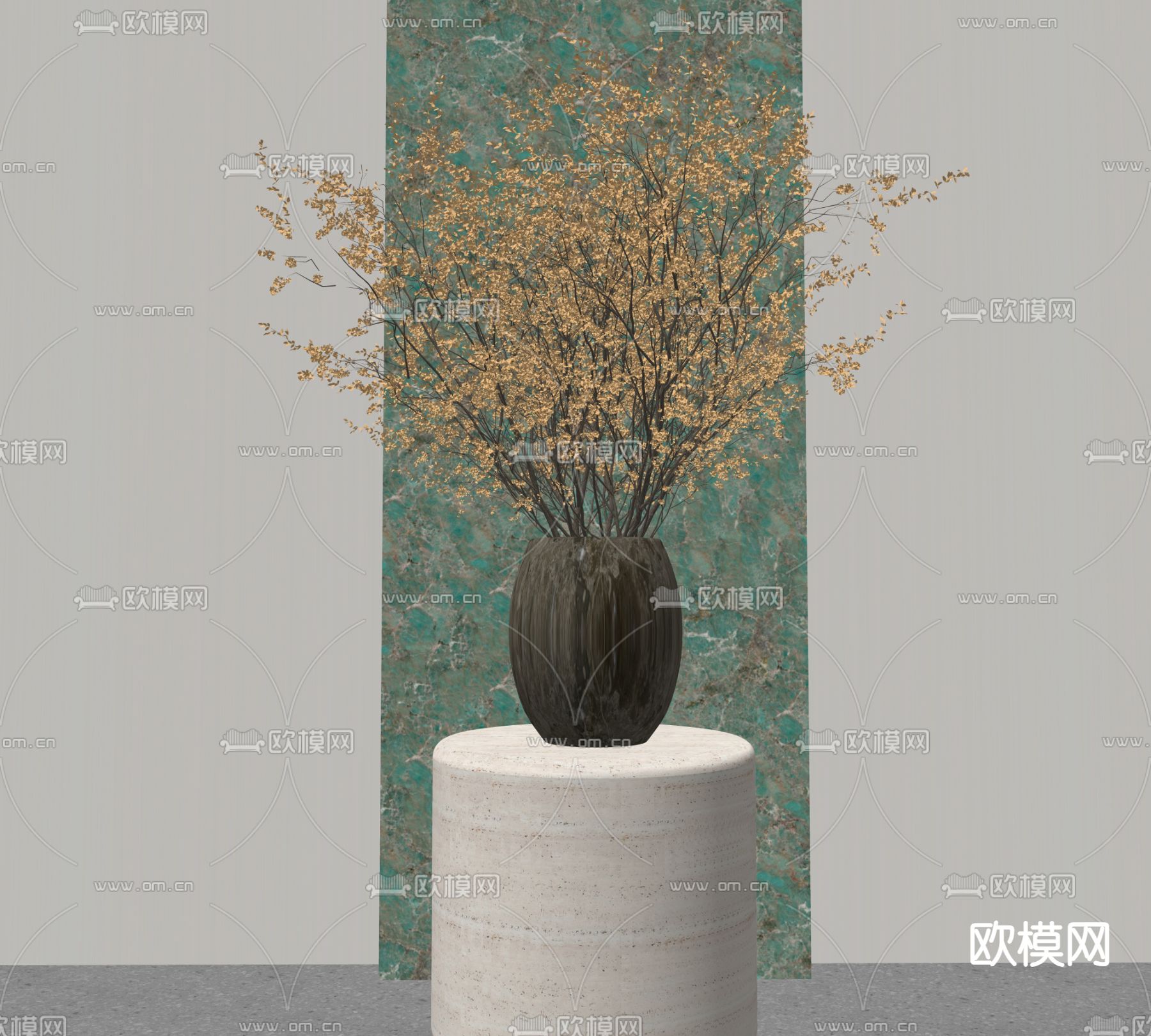 侘寂风花瓶花艺su模型下载（渲染图2）