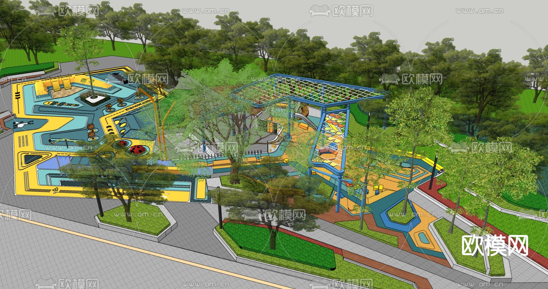 儿童游乐广场su模型下载（渲染图4）