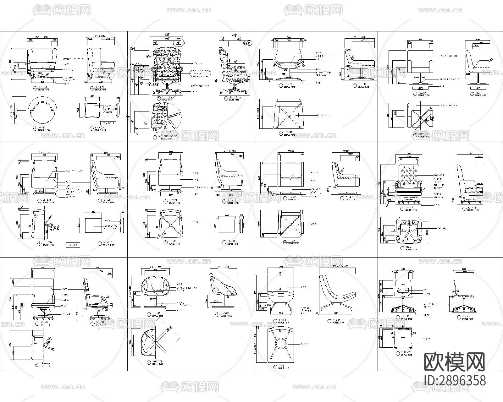 家具三视图cad图库下载（渲染图2）