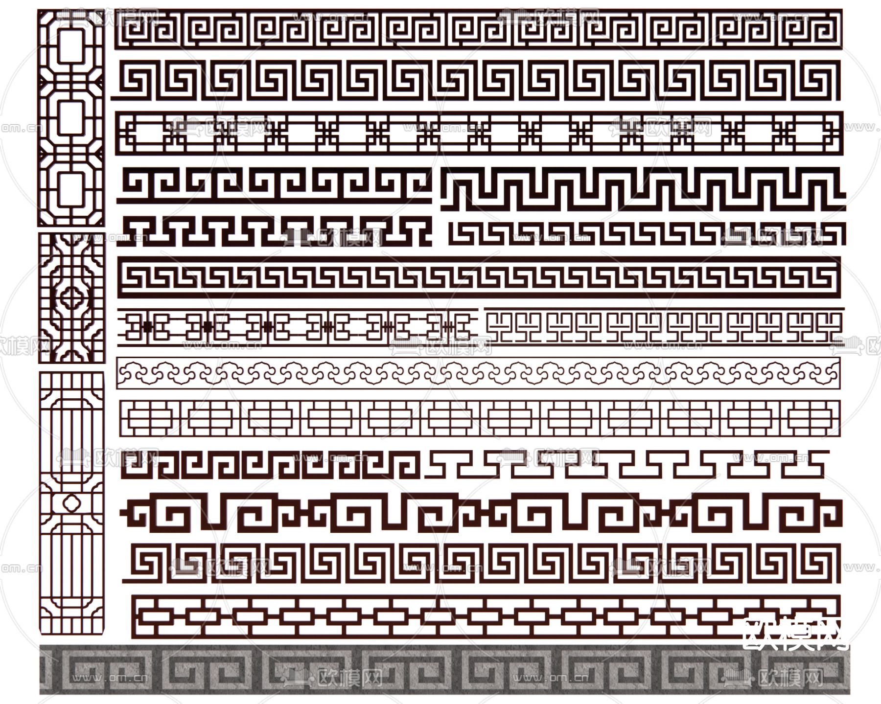 新中式雕花 窗花 腰线 线条 回形纹3d模型下载
