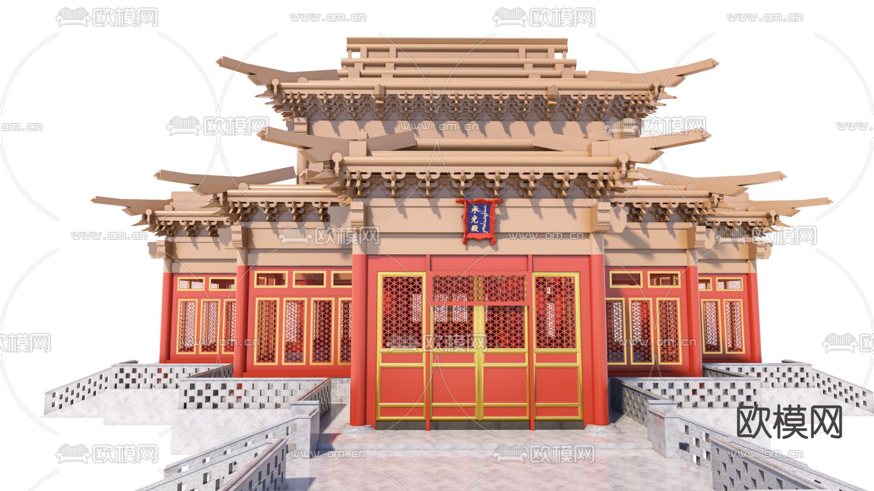 中式古建筑su模型下载（渲染图1）