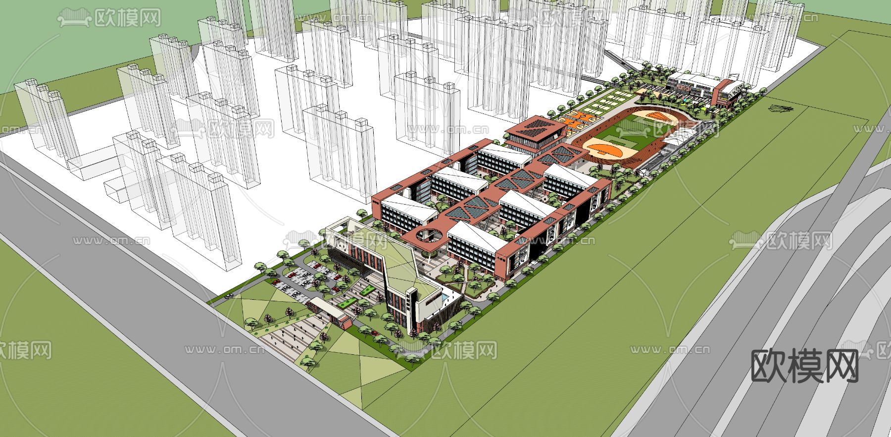 现代中小学校su模型下载（渲染图4）