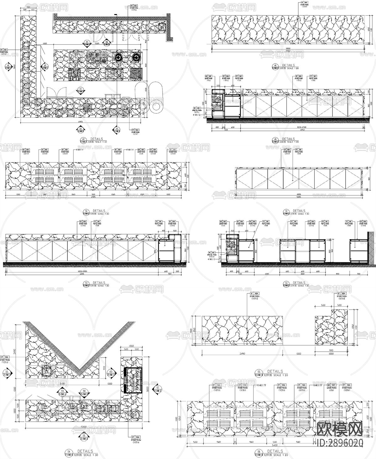 吧台柜台餐台柜子CAD图库下载（渲染图2）