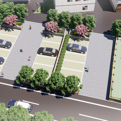  户外停车场su模型 