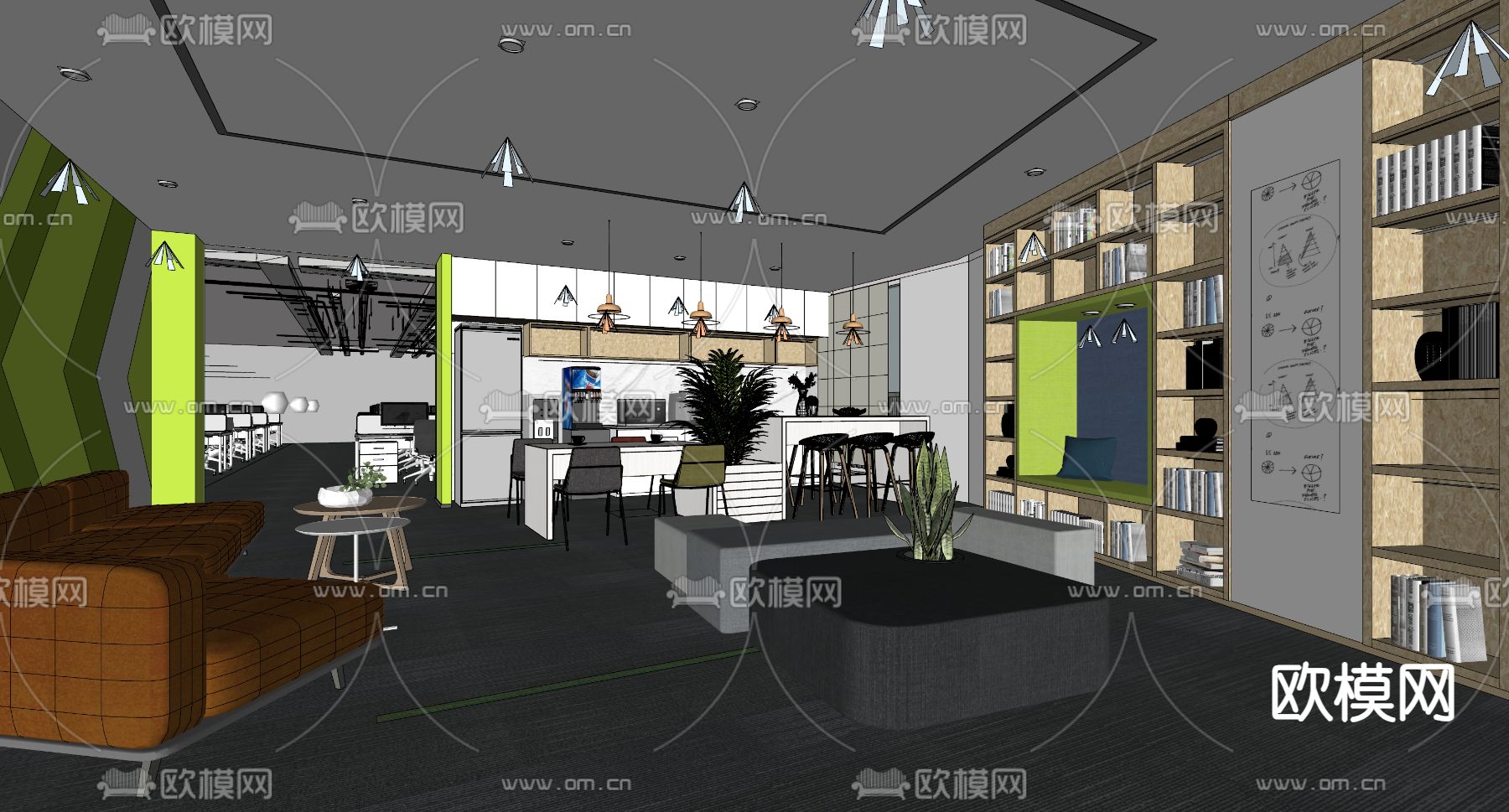 办公室休闲区su模型下载（渲染图2）