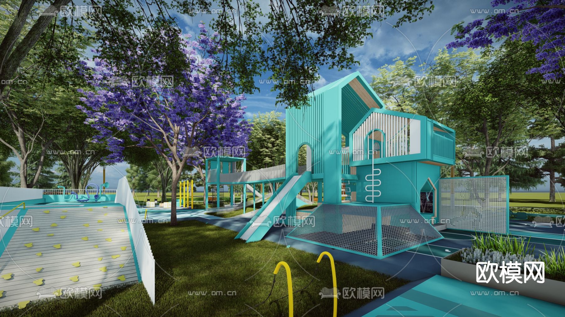 儿童游乐广场su模型下载（渲染图3）