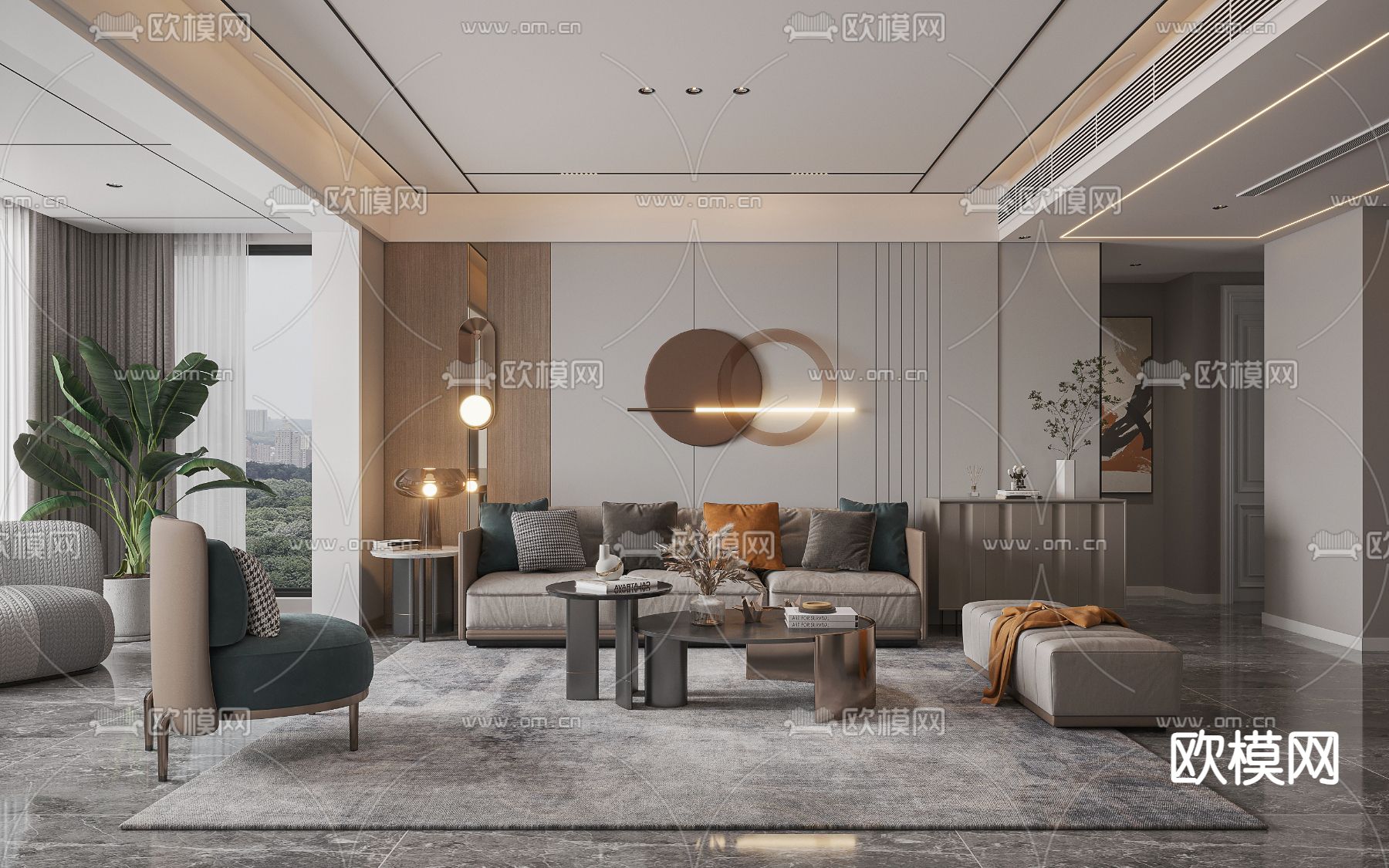 轻奢客厅3d模型下载（渲染图1）