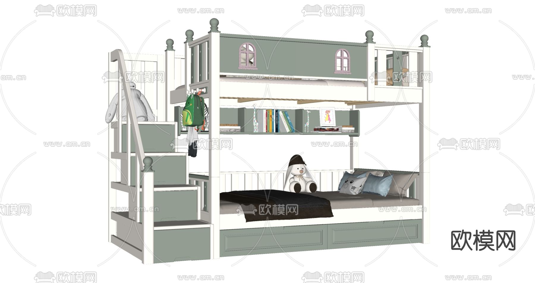 儿童床 双层床 上下床su模型下载（渲染图2）