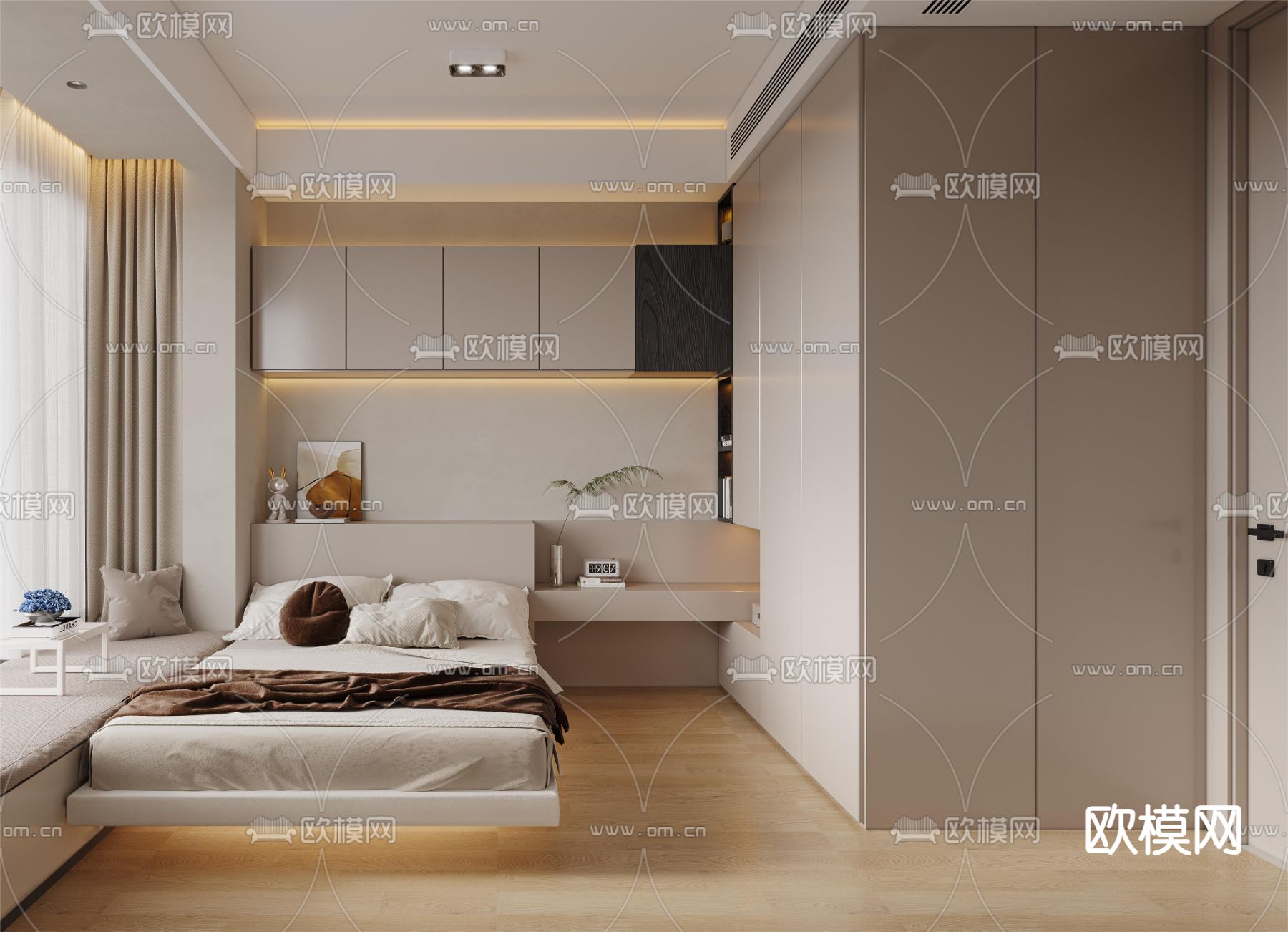 现代卧室 主人房3d模型下载（渲染图2）