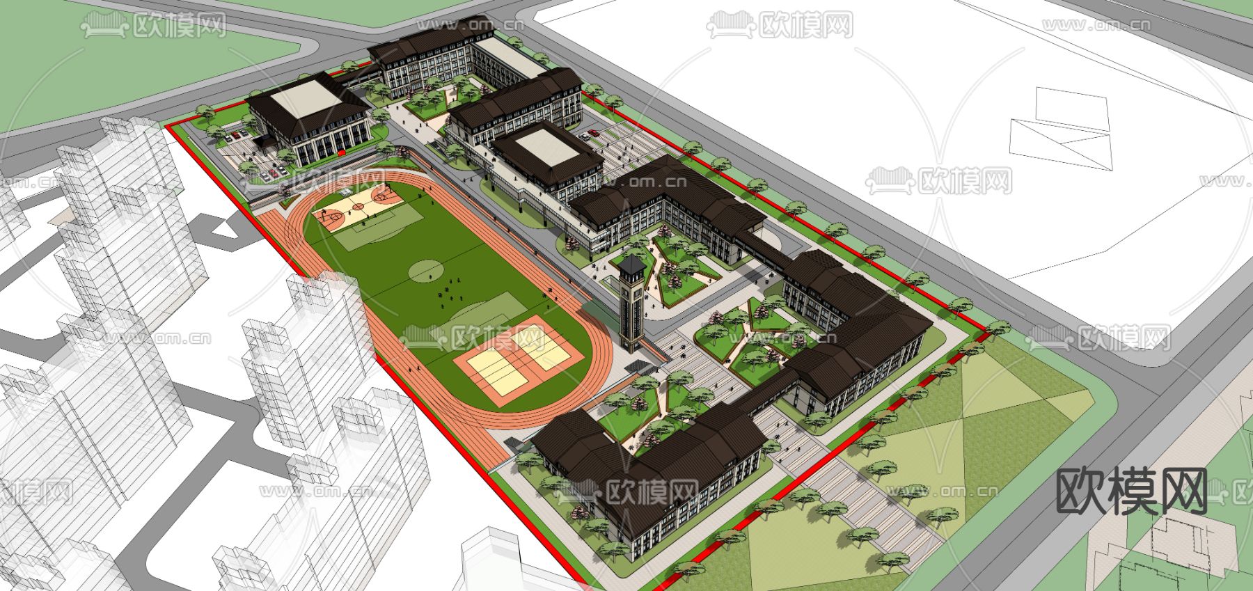 中小学校su模型下载（渲染图4）