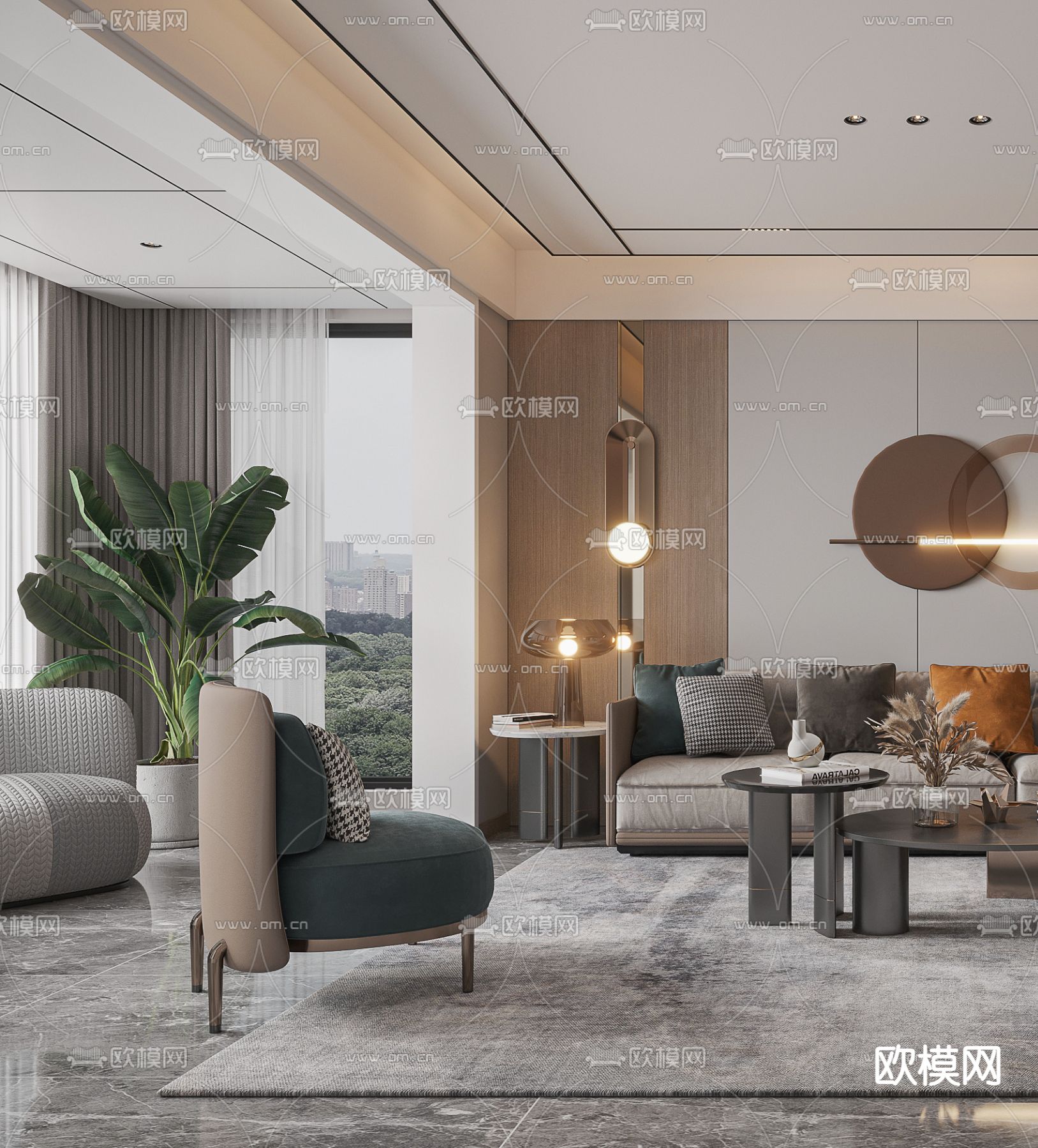 轻奢客厅3d模型下载（渲染图3）