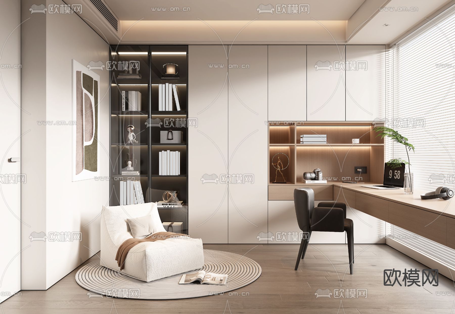现代书房su模型下载（渲染图1）