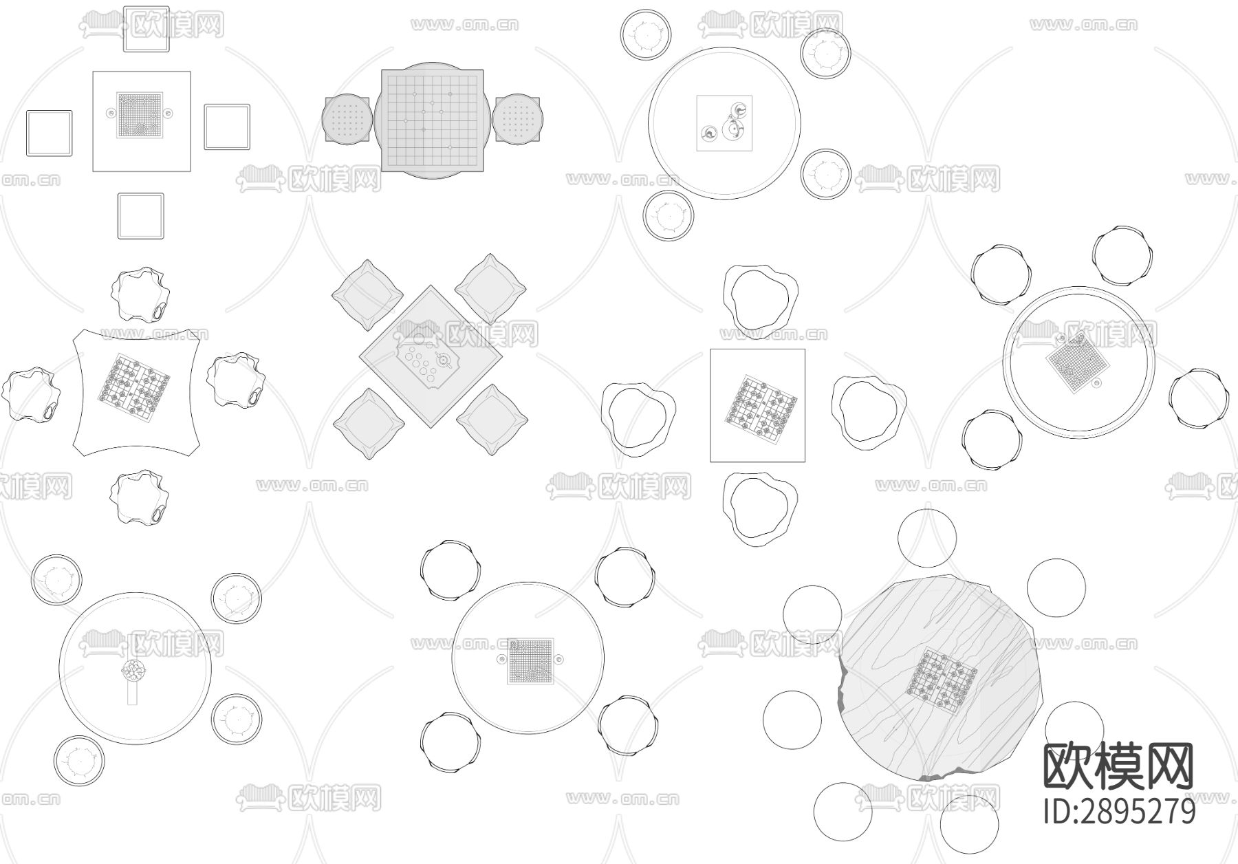 围棋台象棋桌棋牌桌cad图库下载（渲染图1）