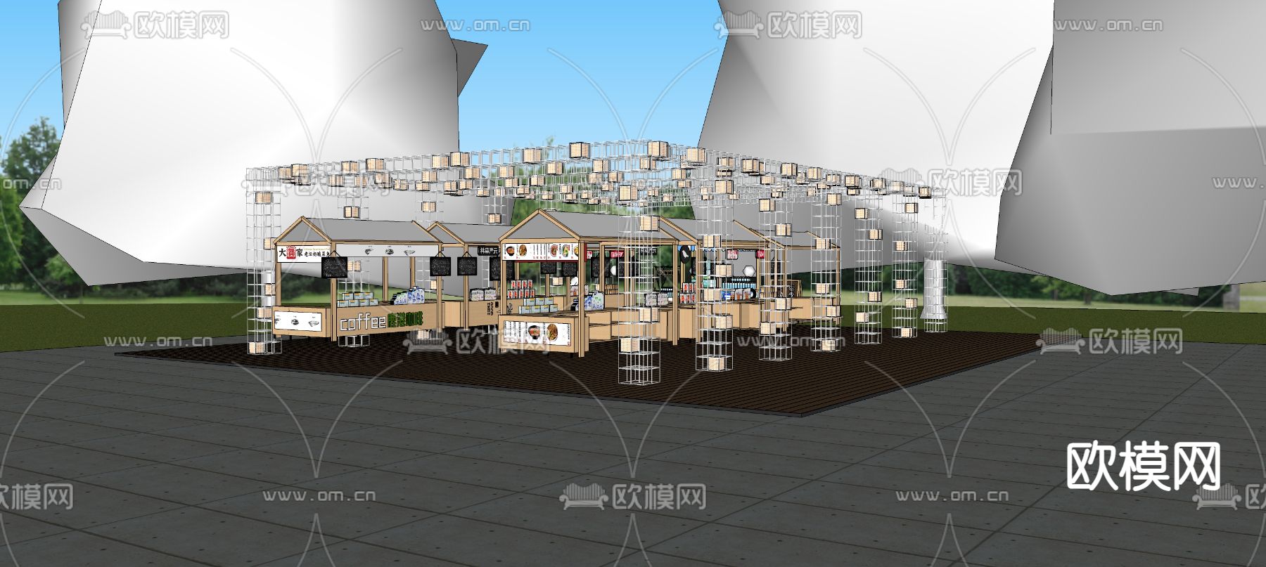 商业摊位 网红摊位su模型下载（渲染图2）