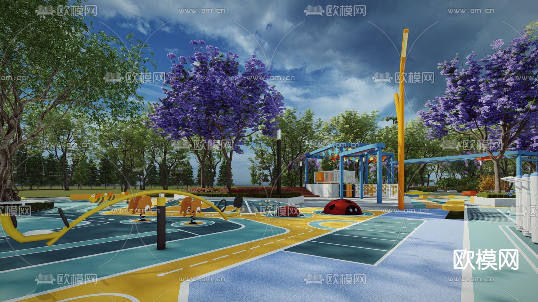 儿童游乐广场su模型下载（渲染图1）