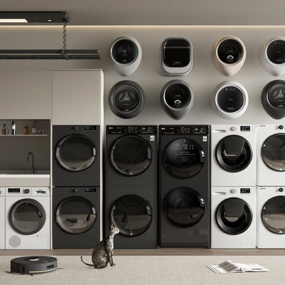  洗衣机 烘干机 扫地机器人su模型 