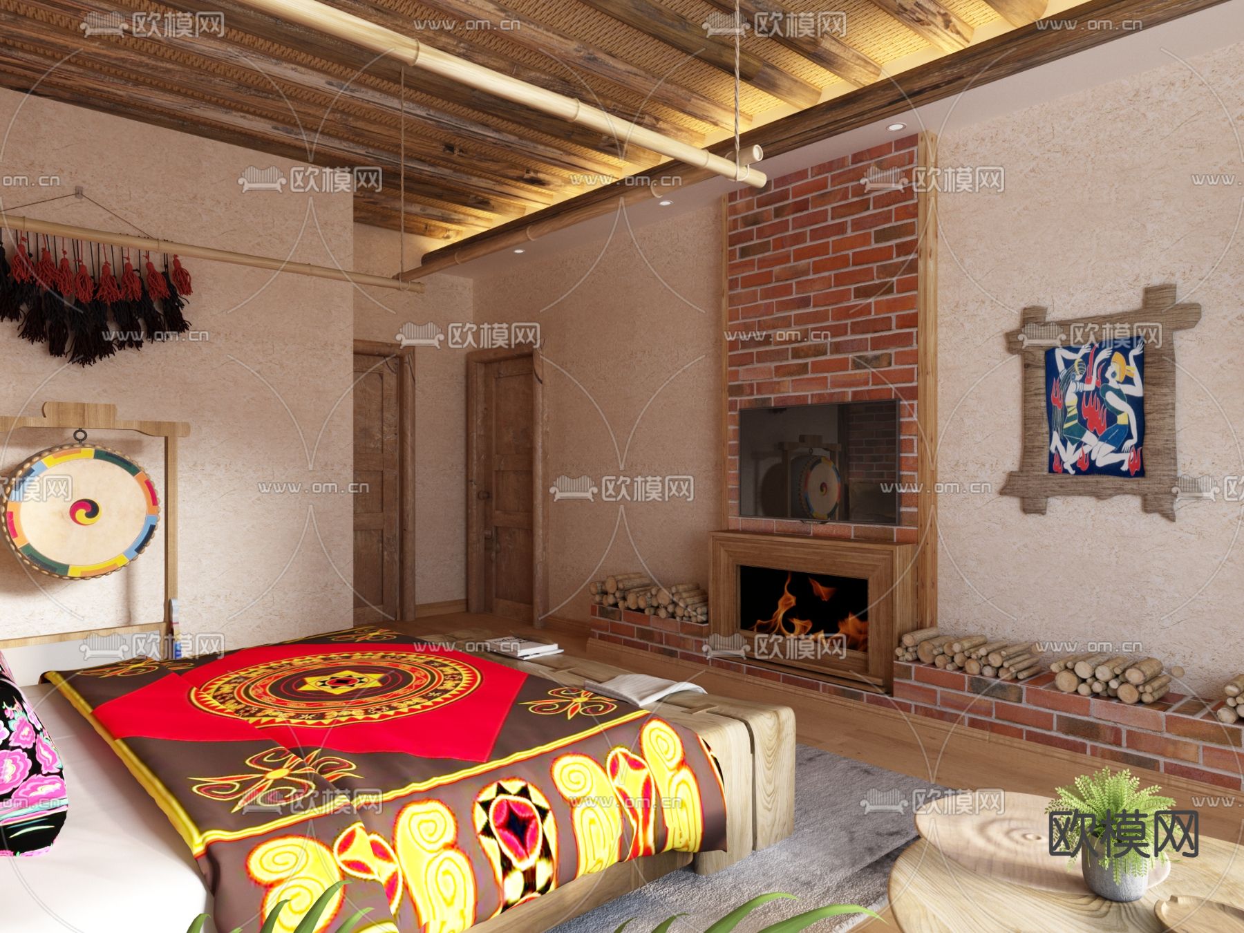 彝族 民宿 客房3d模型下载（渲染图3）