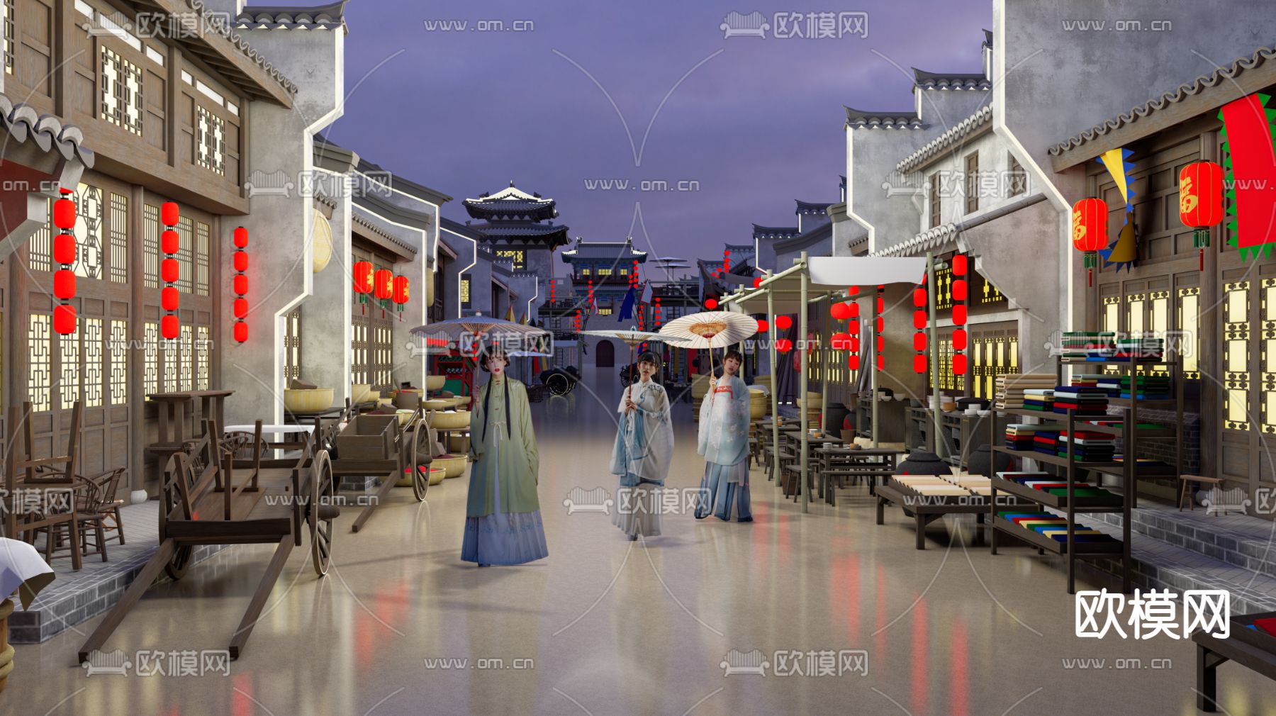新中式商业街su模型下载（渲染图1）