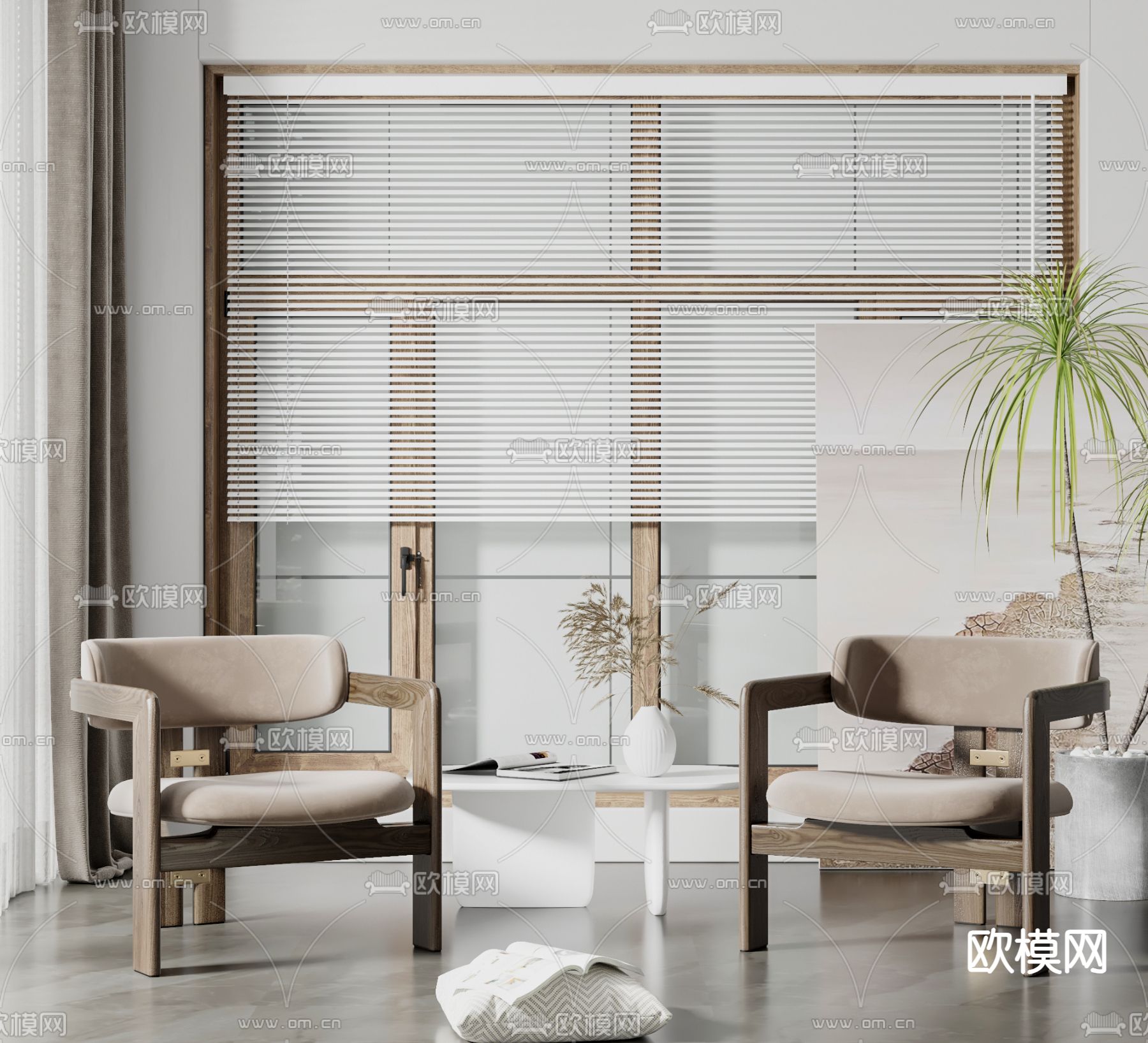 侘寂风休闲椅su模型下载（渲染图1）