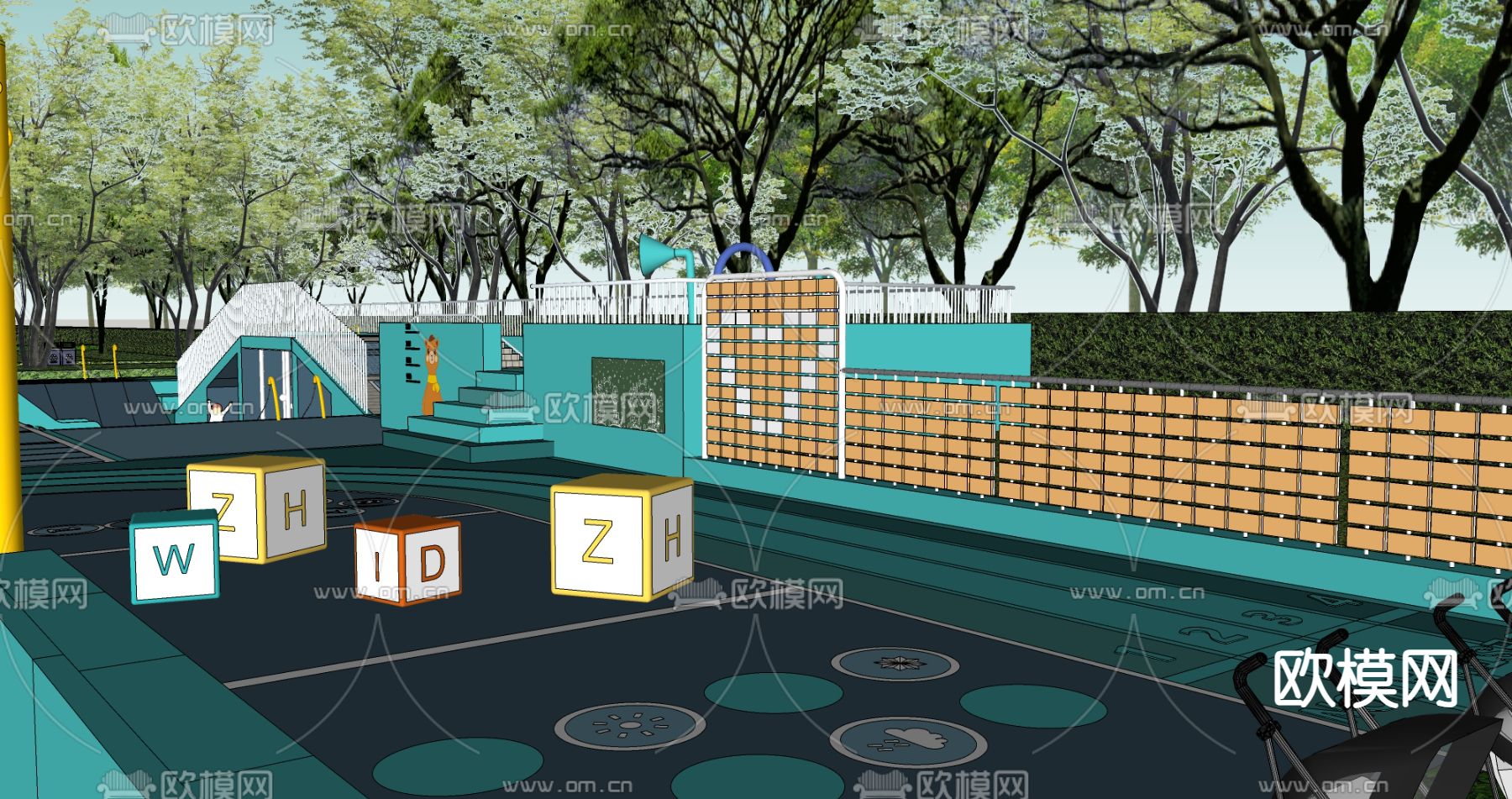 儿童游乐广场su模型下载（渲染图2）