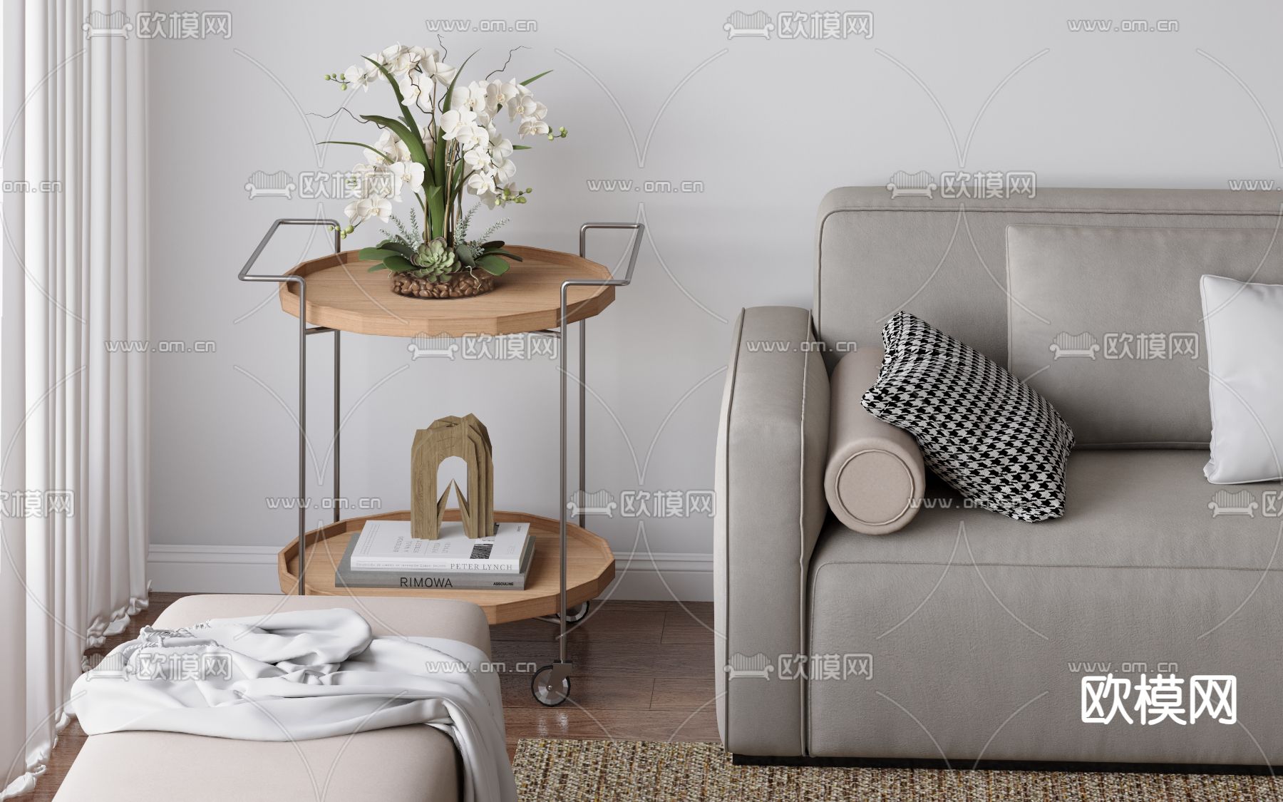 现代边几 角几 移动推车3d模型下载