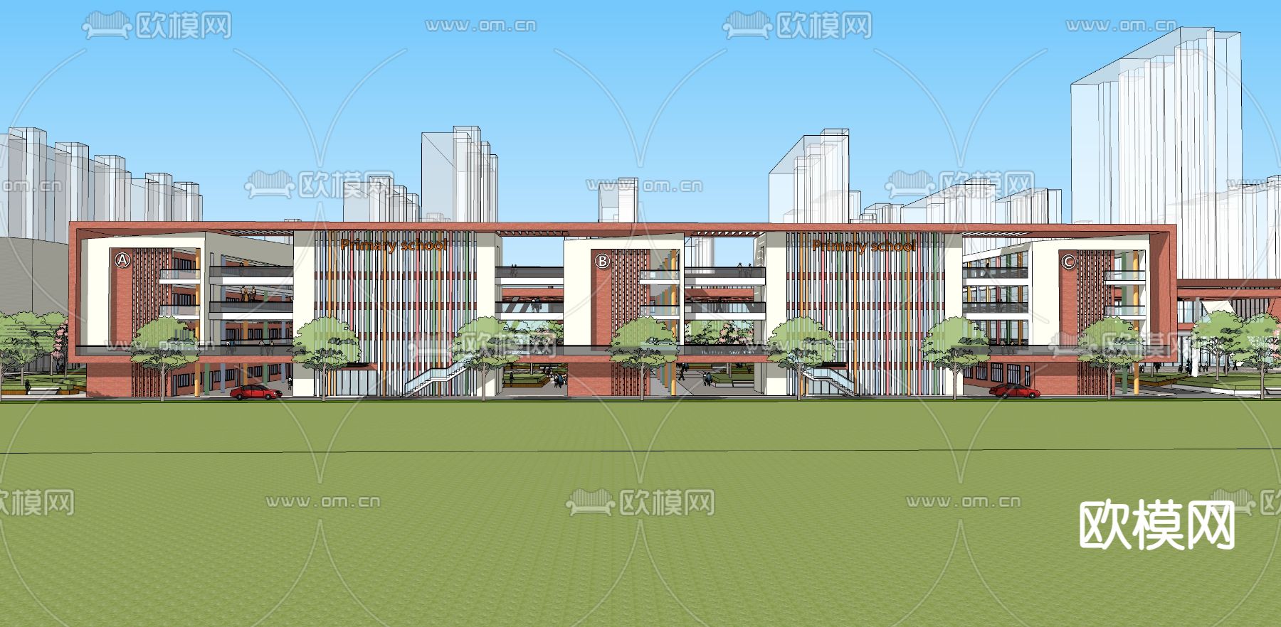 现代中小学校su模型下载（渲染图1）