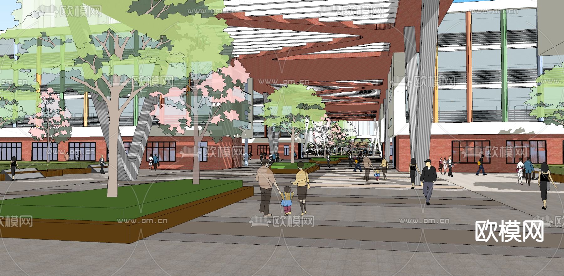 现代中小学校su模型下载（渲染图2）