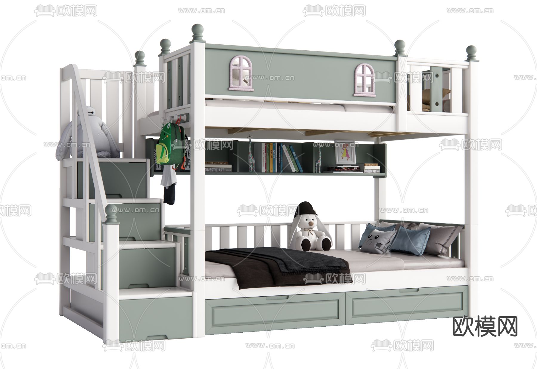 儿童床 双层床 上下床su模型下载（渲染图1）