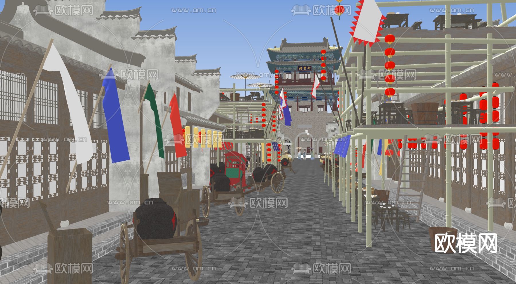 新中式商业街su模型下载（渲染图2）